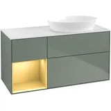 Villeroy & Boch Finion Waschtischunterschrank FA41HFGM 120cm, Abdeckplatte white matt, Regale Gold matt lacquer, Olive Matt Lacquer