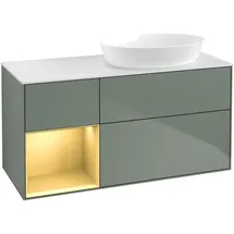 Villeroy & Boch Finion Waschtischunterschrank FA41HFGM 120cm, Abdeckplatte white matt, Regale Gold matt lacquer, Olive Matt Lacquer