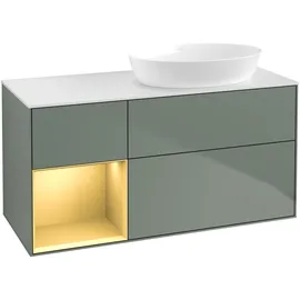 Villeroy & Boch Finion Waschtischunterschrank FA41HFGM 120cm, Abdeckplatte white matt, Regale Gold matt lacquer, Olive Matt Lacquer