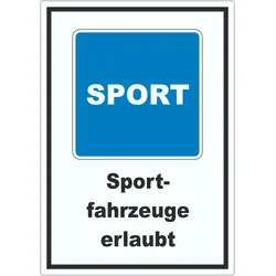 Sportfahrzeuge erlaubt Sportboote Symbol und Text Aufkleber A4 (210x297mm)