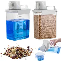 MZSX 2pcs Waschmittel Pods mit Messbecher, 1800ml Waschmittelspender,Luftdichter Waschmittel Dosierhilfe Box, PET Kunststoff Klar, Waschpulver Aufbewahrungsbox für Waschpulver,Wäscheparfüm