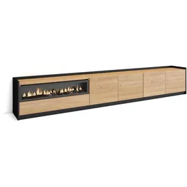 SKRAUT HOME Lowboard 310x50x37 cm Eiche Schwarz Holzwerkstoff