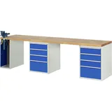 PROREGAL Werkbank Serie 7000 - Modell 7510 | HxBxT 84x300x70cm | 8x Schublade + 1x Schrank inkl. SchPROREGALbstock | Schubladenmaße 6x150 + 2x270mm