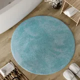 Wecon Home Basics Badteppich Erik – Weicher, getufteter Baumwollteppich – Rutschhemmend & waschbar mit weichem Flor und klarer Optik (80 cm rund, Rauch blau)