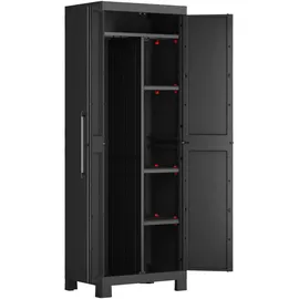 KETER Detroit Besenschrank, Utility Kunststoffschrank, Schwarz, Kunststoff, B/H/T: ca. 65x182x45 cm - Flexibler, Pflegeleichter & Nachhaltiger Universalschrank