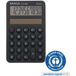 MAUL Taschenrechner ECO MD 1 Solar 1-zeilig, 10 Ziffern grau