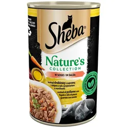 SHEBA 12x400 g Nature's Collection: Nassvollnahrung für adulte Katzen mit Geflügel Cocktail mit Leber und Fischöl, garniert mit Karotten in Sauce