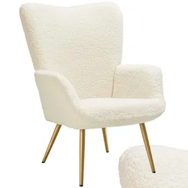 Tectake Sessel Hygge Bouclé 72 x 100,5 x 76 cm Creme/Gold gepolstert