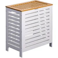 Mobili Rebecca Rebecca Wäschekorb, mit Deckel Bambus Mdf weiß Holzwerkstoff, 30x55x30 cm, Ordnen - Aufbewahren, Wäschekörbe - Tonnen