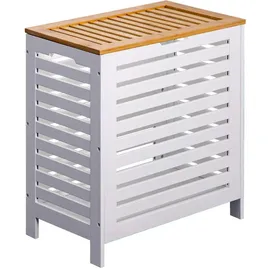 Mobili Rebecca Rebecca Wäschekorb, mit Deckel Bambus Mdf weiß Holzwerkstoff, 30x55x30 cm, Ordnen - Aufbewahren, Wäschekörbe - Tonnen
