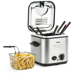 Wëasy TB600 Elektrische Fritteuse und Fondue, 2 in 1, 6 Gabeln, Geruchsfilter, abnehmbarer Korb, Silber/Schwarz, 840 W