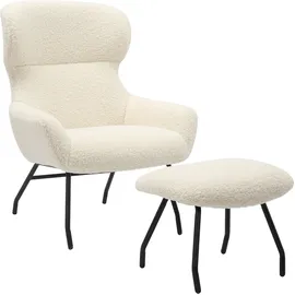 SalesFever Sessel mit Hocker Teddyfell 79 x 103 x 82 cm Beige