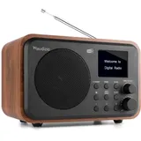 Audizio Milan DAB Radio mit Bluetooth, 10 Stunden Akku Radio 2000 mAh, Radiowecker mit Sleeptimer, Line-Out, UKW, Autosuche, 40 Speicherplätze, Mobiles Digital Radio DAB Plus, Küchenradio, Holz