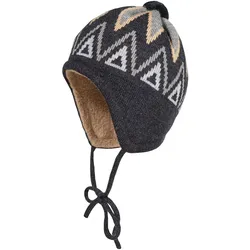 Strickmütze MAXIMO, Baby, Gr. 39, grau, Wolle, gemustert, casual, Mützen, aus Wolle im Norweger-Stil mit Pompon und Teddyfutter
