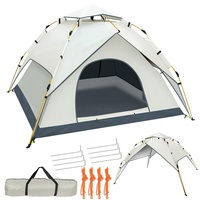 Camping Zelt, Pop up Zelt Wurfzelt Automatische 3-4 Personen Familie Kuppelzelt Wasserdicht Winddicht UV-Schutz mit 2 Mesh-Tür, 2in1 Doppelschichten Tragetasche für Camping Wandern Backpacking Beige