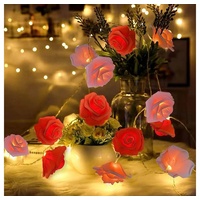 MUPOO LED-Lichterkette LED Nachtlicht 3M 20LEDs Girlande,Kunstblume Rose Warmweiß,Batterie, für Party Garten Weihnachten,Blumengirlande Rose,LED Dekolicht rosa|rot