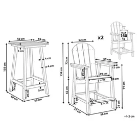Beliani Balkonset Rot Kunstholz 3-teilig Quadratischer Balkontisch mit 2 Stühlen Muskoka Adirondack Stil Outdoor Terrasse Garten Ausstattung