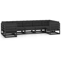 vidaXL 7-tlg. Garten-Lounge-Set mit Kissen Schwarz Massivholz Kiefer