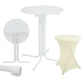 Trutzholm Stehtisch klappbar Ø 80 cm Weiß & Husse Beige