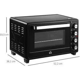 Homcom Mini Backofen 32L Mini Ofen mit Grillrost, Backblech, 3 Kochmodi 100 °C-230 °C einstellbare Temperatur Pizzaofen mit Timer Edelstahl Schwarz