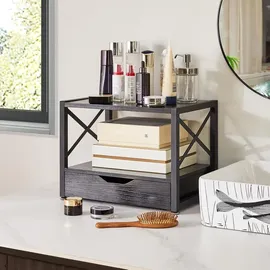 luxuskollektion 2 Tier Desktop-Drucker Stand Schublade Holzschreibtisch-Organizer, Schwarz - Schwarz