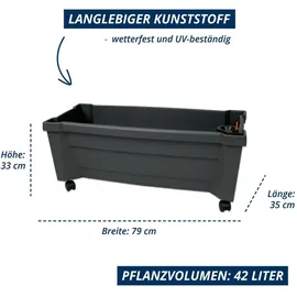 KHW Bewässerungsblumenkasten Calypso 79 x 34 x 33 cm anthrazit inkl. Rollen