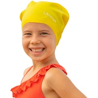 Limmys Premium Badekappe Kinder, badehaube Kinder - Langes und kurzes Haar Schwimmkappe Kinder und Badekappe für Mädchen Jungen – Hochwertige Qualität, Dehnbare & Bequeme Badekappe (L, Gelb L)