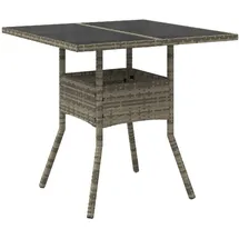 vidaXL Gartentisch mit Glasplatte Grau 80x80x75 cm Poly Rattan