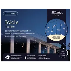 Lumineo LED TWINKLE ICICLE Lichterkette, 5m, 119LEDs, schwarz/warmweiß, 494813