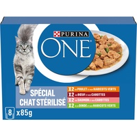 Nestlé Purina One Spezialfutter für kastrierte Katzen, – 8 x 85 g – im Frischebeutel, für ausgewachsene Katzen – 10 Pakete
