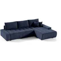 Fun Möbel Ecksofa Sofa mit Schlaffunktion VOGAR Stoff Aston Dunkelblau Ottomane Rechts - Blau
