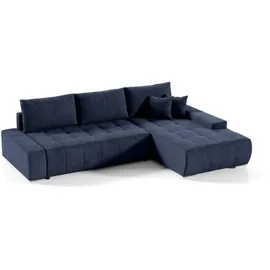 Fun Möbel Ecksofa Sofa mit Schlaffunktion VOGAR Stoff Aston Dunkelblau Ottomane Rechts - Blau