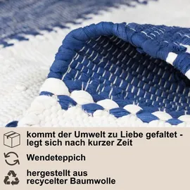 Myflair Teppich "Karim", blau (blau, weiß), B:120cm H:10mm L:170cm, Baumwolle, Polyester, MYFLAIR MÖBEL & ACCESSOIRES, Teppiche, Teppich, Handweb Teppich, gestreift, 90% Baumwolle, handgewebt, mit Fransen