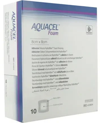 Aquacel Foam Adhäsiver Silikon-Schaumverband Mit Hydrofiber 8x8cm Stück 10
