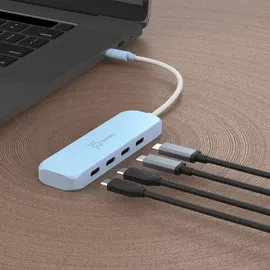 j5create Umweltfreundlicher USB-C-zu-Hub Typ C Gen 2 mit 4 Anschlüssen - Cyan
