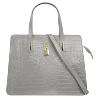 Cluty Henkeltasche echt Leder, Made in Italy grau