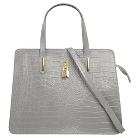 Cluty Henkeltasche echt Leder, Made in Italy grau