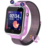 PTHTECHUS Kinder Smartwatch, Spiel Telefon Uhr für Kinder Armbanduhr mit Anruf Taschenrechner Schulmodus SchrittzäHler SOS Wecker Kamera Spielzeug Geschenk für Jungen MäDchen Studenten (Violett)