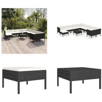 vidaXL 12 tlg. Garten Lounge Set mit Auflagen Poly Rattan Schwarz - Garten-Sofagarnitur - Garten-Sofagarnituren - Gartensofa-Set - Gartensofa-Sets - Schwarz