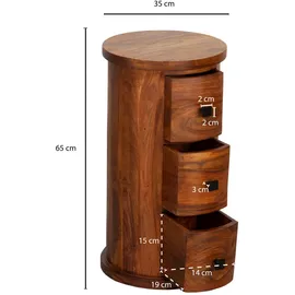 Wohnling Kommode Sheesham mit 3 Schubladen, 35x65x35 cm, Wohnzimmer, Kommoden, Kommoden