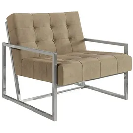 s-style möbel Loungesessel Mit Silber, Metall Füßen Aus Beige, Samtstoff