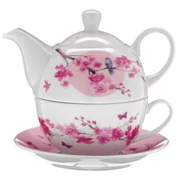 TRENDSHOP Tee-Set Tea for One 4-teilig Kirschblüte