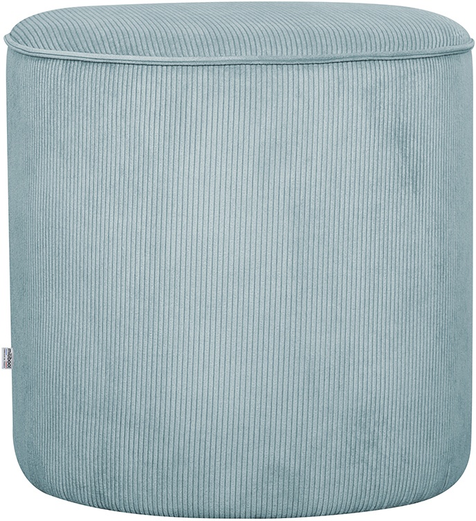 Pouf rond en tissu velours côtelé bleu grisé D40 cm LOUIS