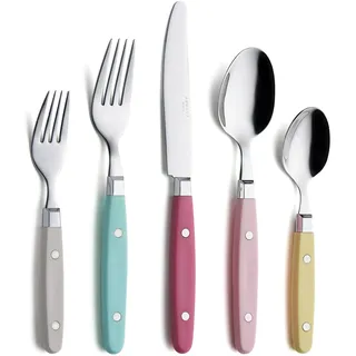 annova Silberbesteck Set 20 Stück Edelstahl Farbe Griff mit Niete (Pastel Mix, 20 Pieces)
