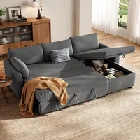 HOMRELEXA Ecksofa mit Schlaffunktion, Cord-Bezug Schlafcouch in L-Form, Schlafsofa Ausziehbar, Ausziehbares Sofa mit Stauraum, Umkehrbare Chaiselongue (Links oder rechts), Grau