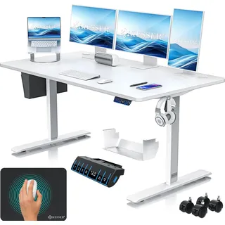 Kesser KESSER® Höhenverstellbarer Schreibtisch elektrisch Ergonomisch Steh-Sitz Schreibtisch 3-Funktions-Memory Steuerung Inkl. 360° Rollen USB-Ladeanschluss Computertisch für Homeoffice