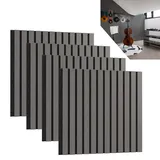 ACXIN 4er Set Akustikpaneele Holz 3D Holzpaneele Wand Eiche Echtholz-Furnier auf Akustik-Filz 60 x 60 cm Lamellenwand Wandpaneele Wandverkleidung Akustikplatten für Flur Wohnzimmer Büro, Anthrazit