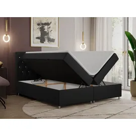 MKS Meble Boxspringbett 160x200 mit Bettkasten, Boxspringbett 160x200 mit Matratze, Doppelbett mit Matratze und Topper - Polsterbett mit Kopfteil - ROMA - 16... - Schwarz