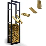 lawa living and lifestyle Kaminholzregal innen Metall verzinkt 40x25x150 Schwarz Feuerholzregal Brennholzregal außen Stapelhilfe Kaminholz Kaminregal galvanisiert - Schwarz