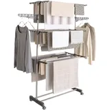 IDMarket - Wäscheständer, vertikal, faltbar, 3 Ebenen, maximale Kapazität 20 m, Edelstahl und Grau